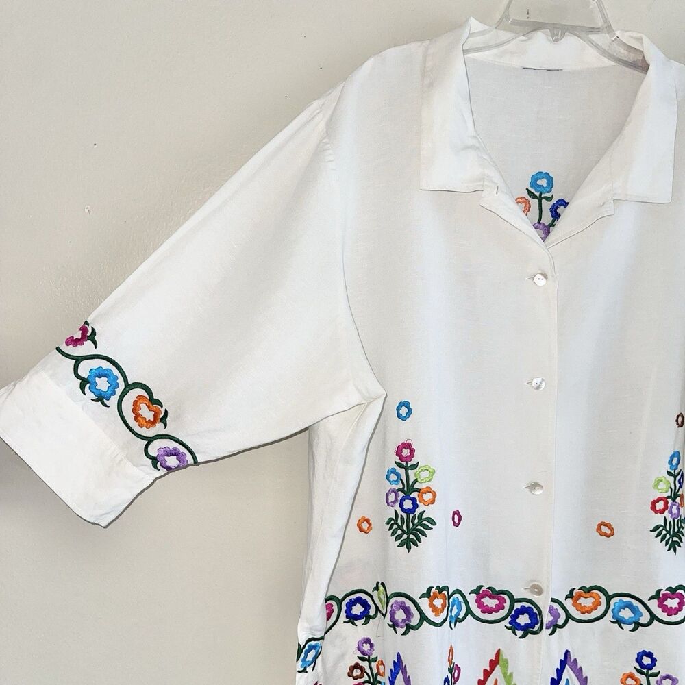 Louis Dell Olio Linen Shirt Top Plus Size 3X Colorful Embroidered Short Sleeves - Picture 4 of 7